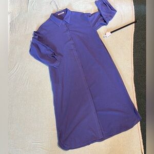 Soplia gon XL Blue button front Cotton dress with double pockets 3/4 sleeves EUC